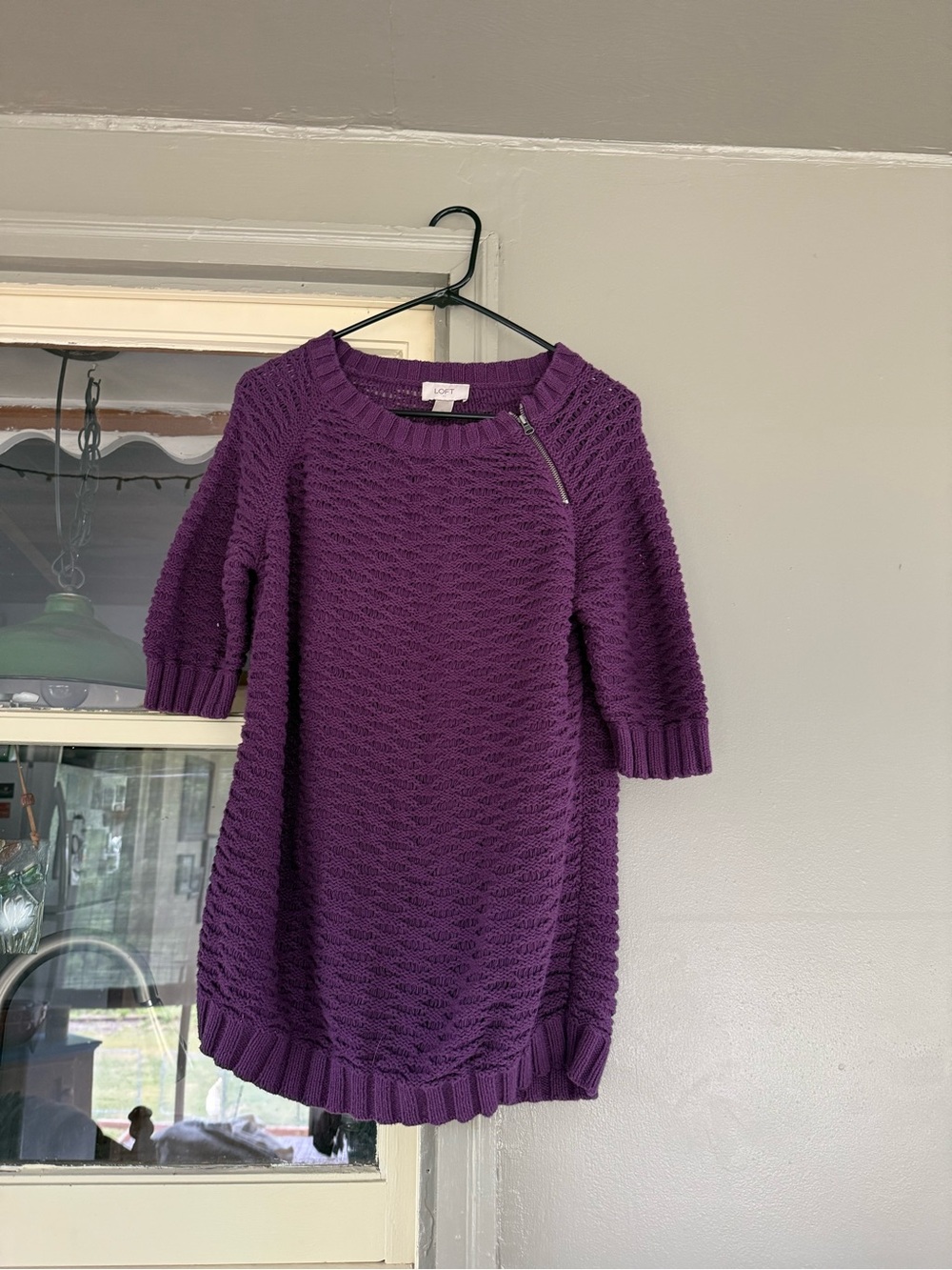 LOFT Purple Open-Knit Pullover Sweater